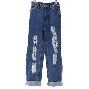 PrettyLittleThing Ripped Jeans Womens 4P Blue Grunge Streetwear Y2K Casual NWOT